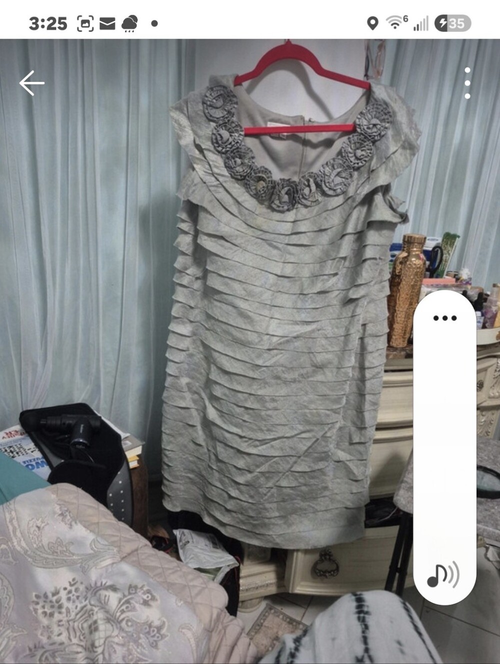 London Times Light Gray Tiered Sleeveless Midi Dress with Floral Neckline